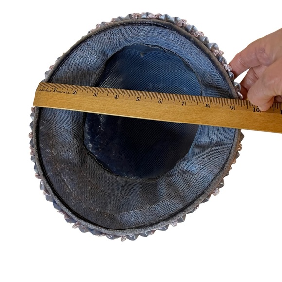 Union Made Vintage Women’s Blue Bucket Hat Rafia and Ribbon Mesh Netting - Picture 7 of 14